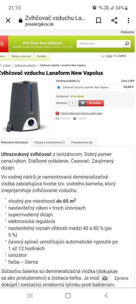 Zvlhčovač vzduchu lanaform, 