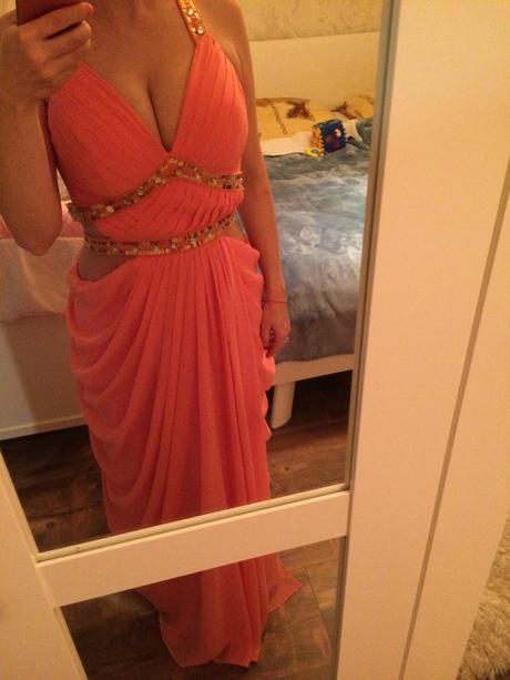 Extravagantné lososové šaty, xs