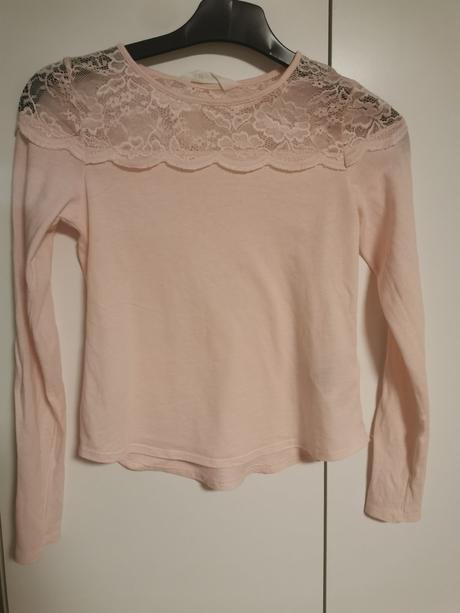 Bledo ružové tricko s čipkou, h&m,146