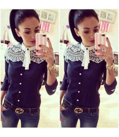 Modra bluzka s cipkou, s