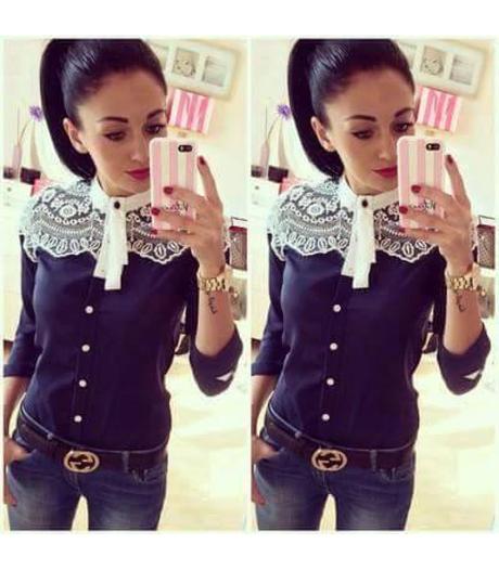 Modra bluzka s cipkou, s
