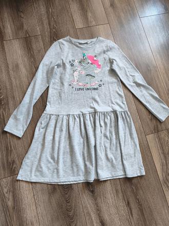 Šaty unicorn s flitrami 134/140, h&m,134