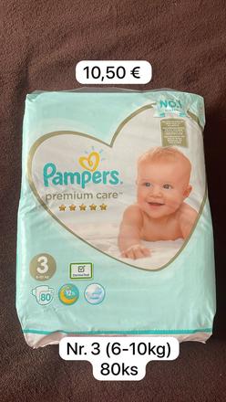 Plienky pampers premium care   nr.3 /80 ks, pampers,4 kg - 9 kg