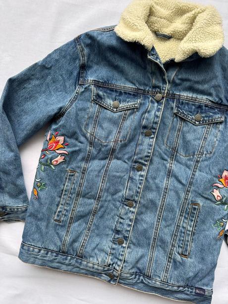 Pull&bear - vyšívaná džínsová bunda, pull&bear,s