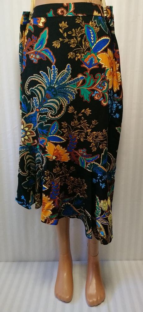 Dámska čierna sukňa s farebným vzorom, papaya, papaya,l