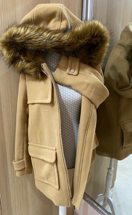 Kabát s prímesou vlny a eko kožušinkou, h&m,xs