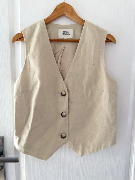 Dámska ľanová vesta bonprix premium béžová, bonprix,l