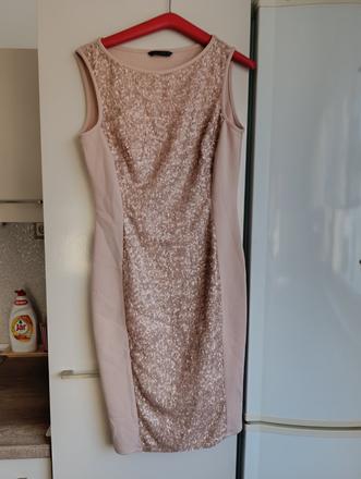 Elegantné púdrové šaty s flitrami, marks & spencer,38