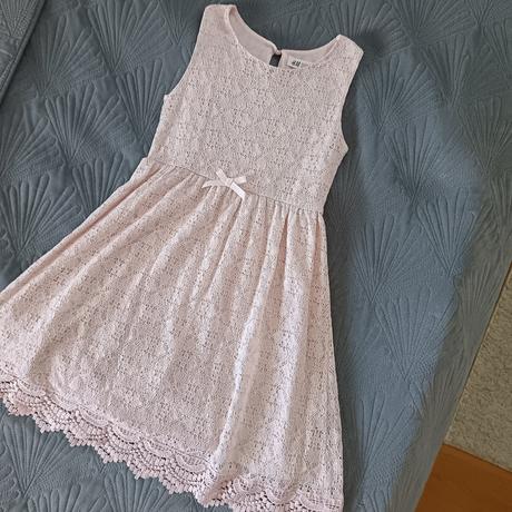 Ružové šaty s krajkou, h&m,140
