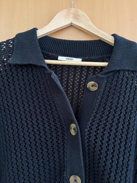 Čierny pletený sveter na gombíky esprit l/xl, esprit,l