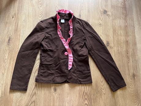 Zaujímavé sako s volánikmi zn. marssel, xs