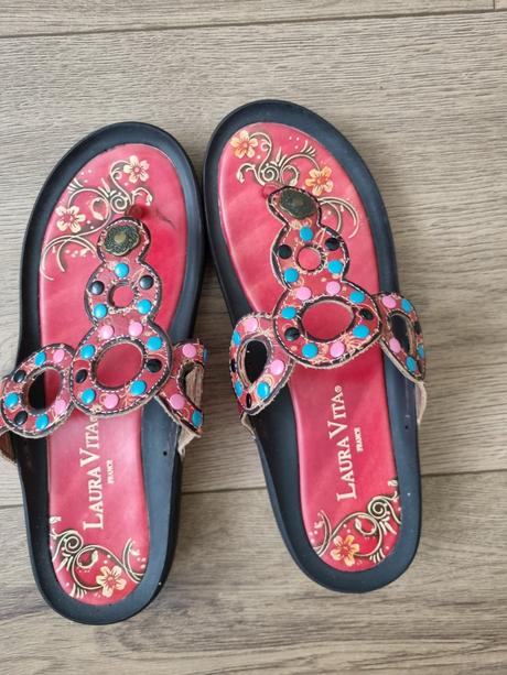 Červené kožené talianske žabky 37, 37