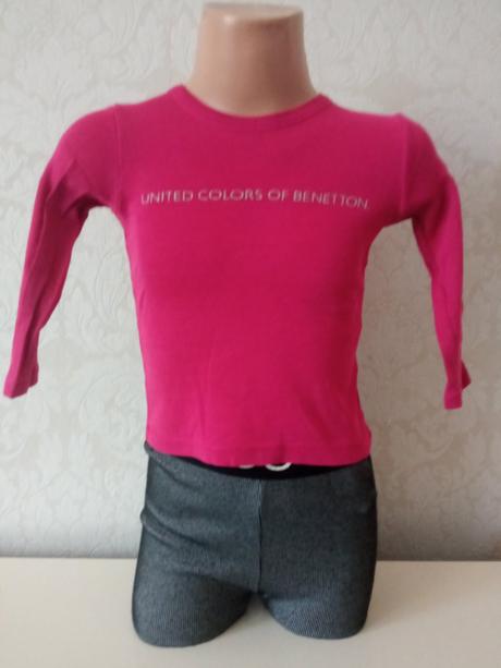 Ciklámenové tričko s lesklým nápisom benetton, benetton,80