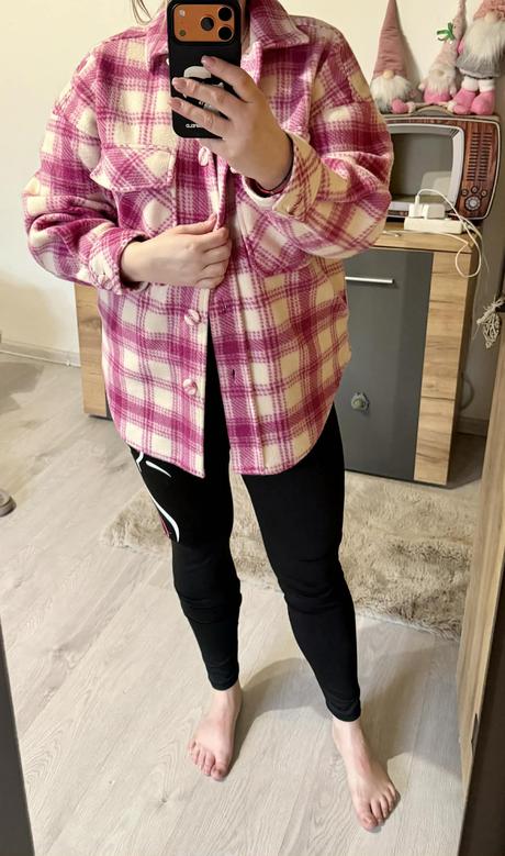 Stylova flisova karovana damska bunda-kosela, l