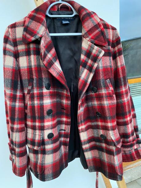 Vlnený károvaný kabát ralph lauren, ralph lauren,xs