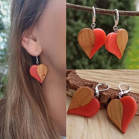 Náušnice z dreva a živice,