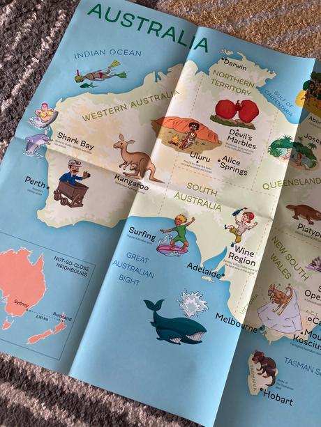 Veľká mapa austrália/nový zéland pre deti, 