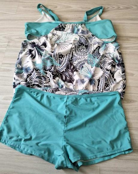 Tyrkysovo biele plavky/tankiny, v. 2xl, xxl