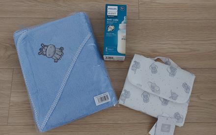 Nová osuška, fľaša a prebalovacia podložka, 