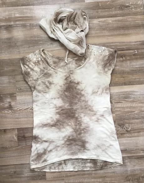 Batikované tričko s kamienkami+šatka, m