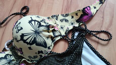 Žlto-čierne plavky s motýľmi - l/xl, l