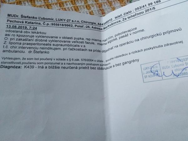 Je podľa tejto lekárskej správy nutné ísť na operáciu?