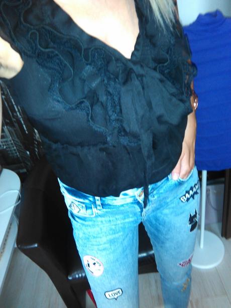 Čierna blúzka s mašlou , h&m,s