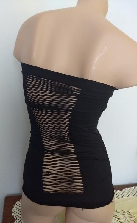 Top s holými ramenami - modrý, čierny, s