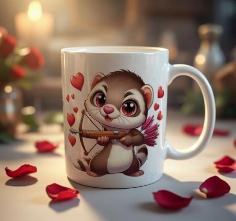 Hrnček na valentína s fretkou, 