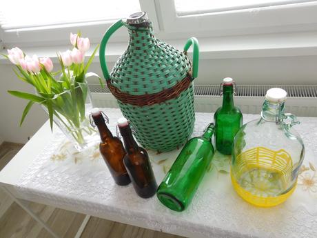 Sklo opletené / čisté fľaše zelené, hnedé,, 