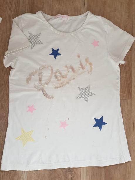 3x biele tricka s kratkym rukavom 122/128, h&m,122