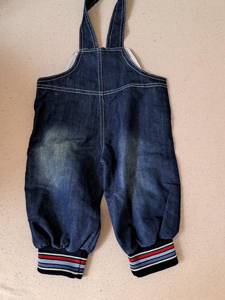 Modré nohavice na traky s medvedíkom, 86