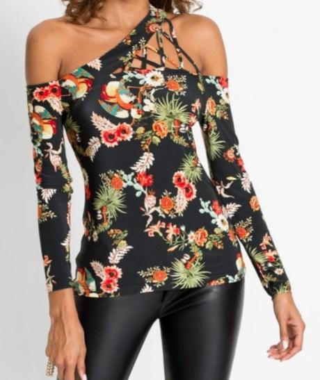 Vzorovany top s odhalenymi ramenami, bonprix,xs