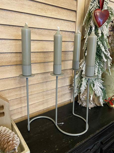 Kovový svietnik na 4 vysoké sviečky - zelenkavý, 