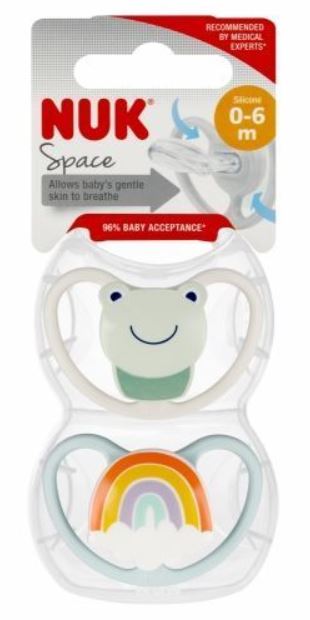 Nuk silikónový cumlík space frog 0-6m, 2ks, nuk