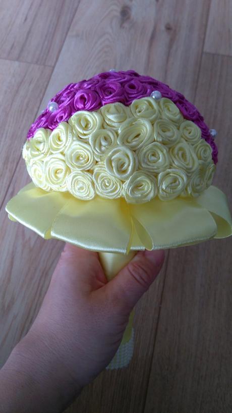 Kytica saténových ruží žlto fialová, 