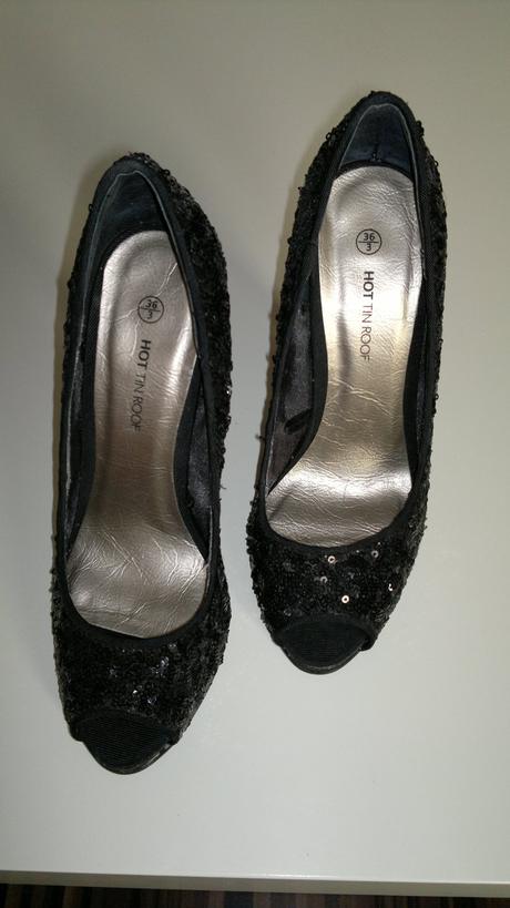 Čierne flitrované high heels, 36