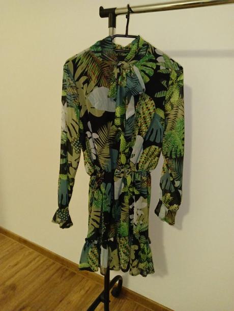 Elegantné šaty potlač listy, m