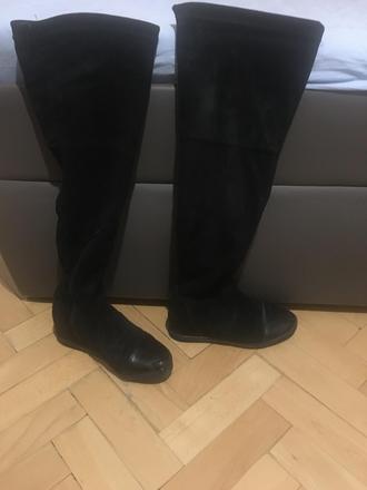 Kožené čižmy nad kolena so skrytou platformou, 41