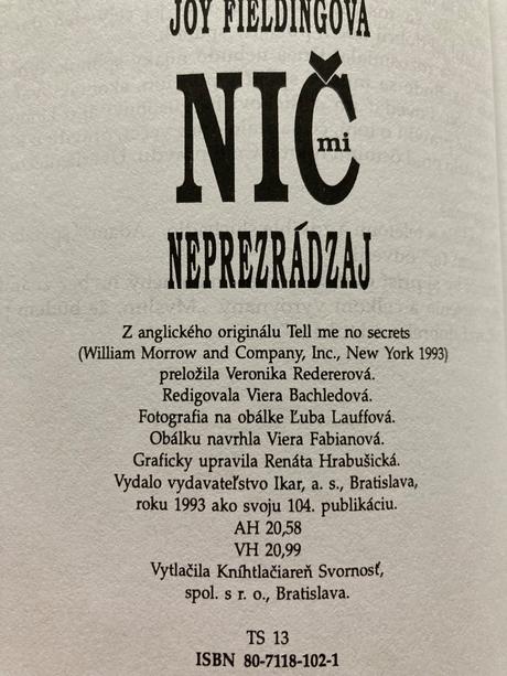 Nič mi neprezrádzaj-vyd.1993, 