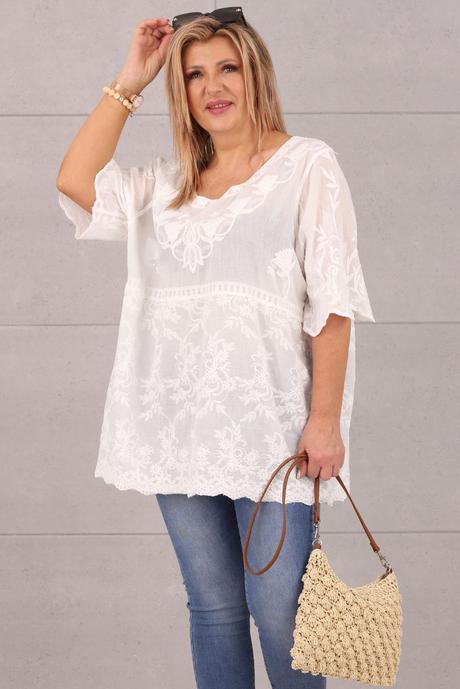Biela boho blúzka s vyšívanými kvetmi, 46