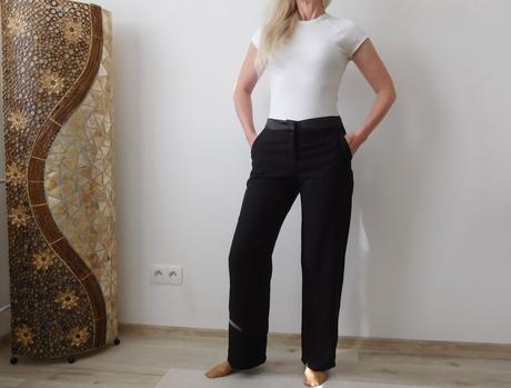 Elegantné nohavice so saténovým pásom, 36v,, 36