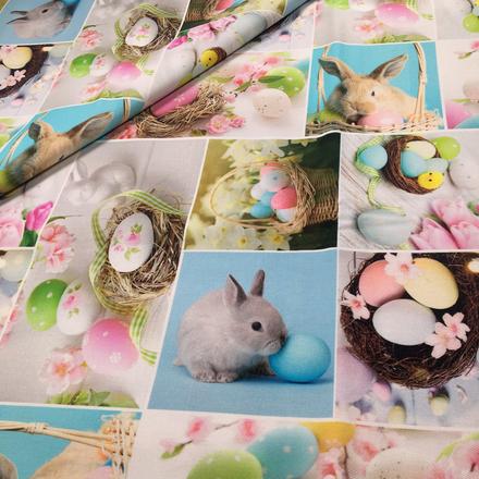 Zelený veľkonočný stredový obrus zajace, vajíčka, 