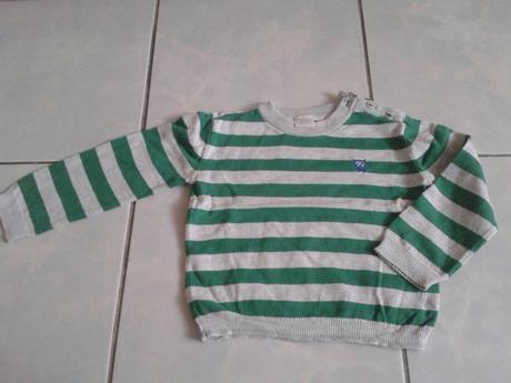 Úpletový zeleny pasikavy pulovrik, vel.74, f&f,74