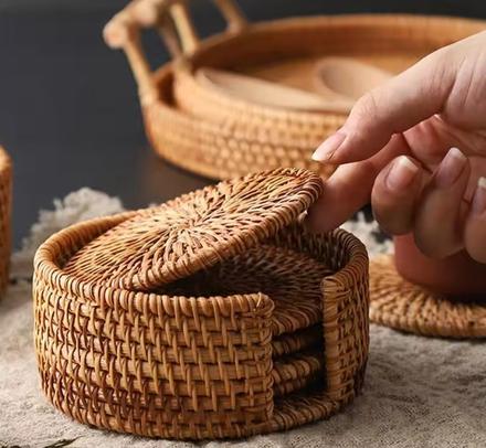 6 ks/sada ratanových podložiek pod poháre, 