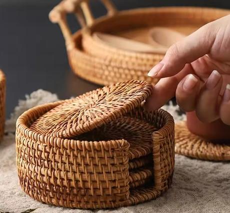 6 ks/sada ratanových podložiek pod poháre, 