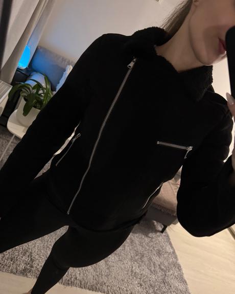 Čierna prechodná semišová bunda, s