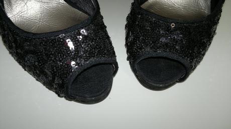 Čierne flitrované high heels, 36