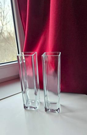 Štvorcová / hranatá váza ikea, sklo, 2 ks, 21 cm, 