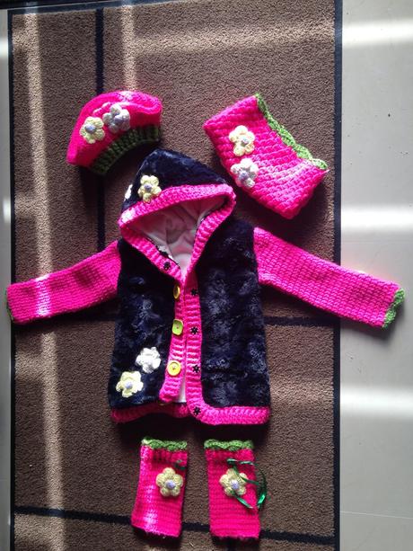 Pletený kabatik, šál, čiapka , stucne, 104